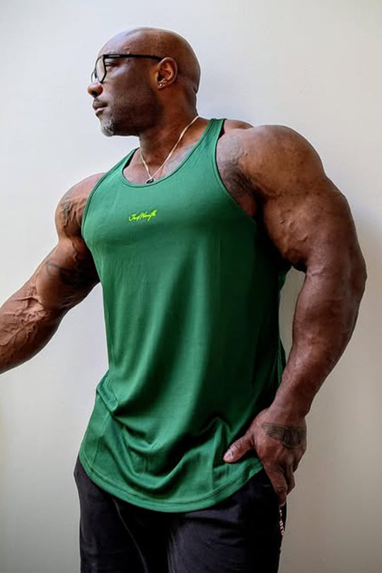 Fast-Dry Bodybuilding Workout Stringer - Green w/ Neon Logo