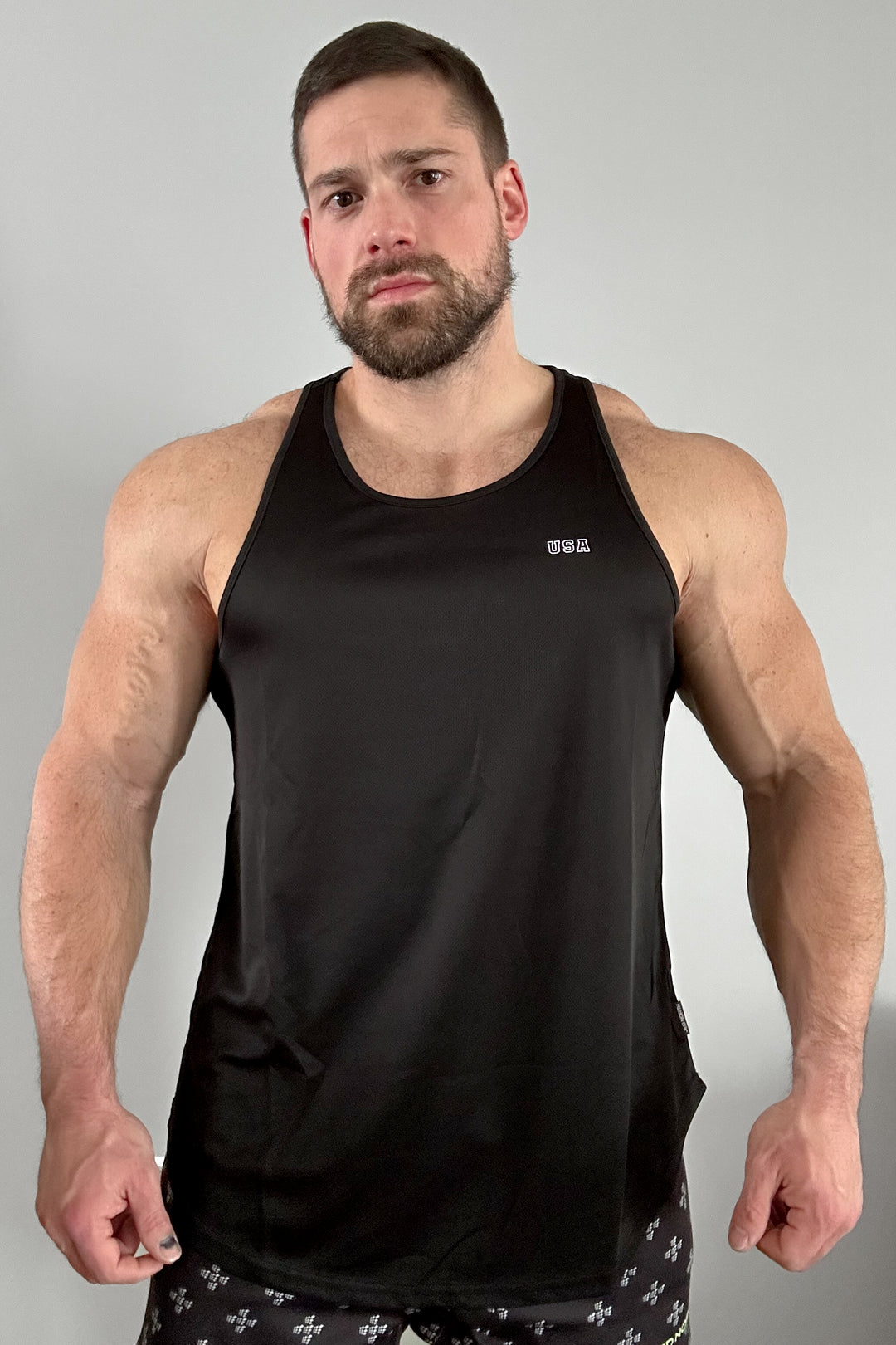 Fast-Dry Bodybuilding Workout Stringer - Black USA Logo