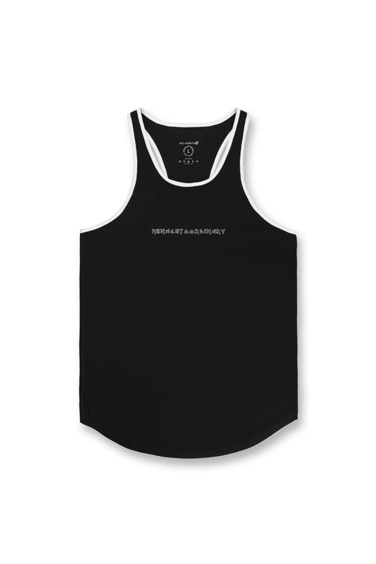 Fast-Dry Bodybuilding Workout Stringer - Black w White Trim