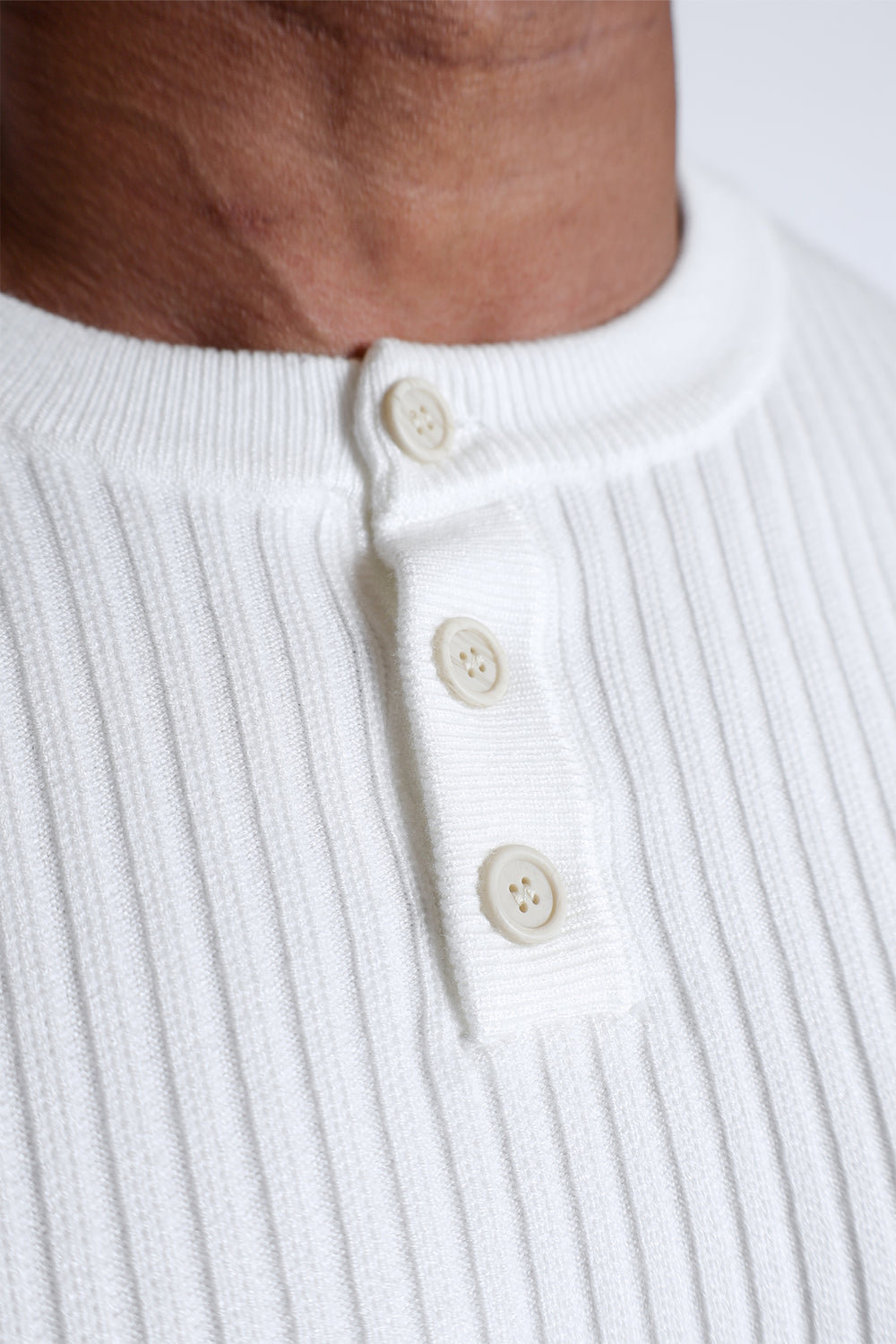 Ribbed Henley Collar Longsleeve  - Cream