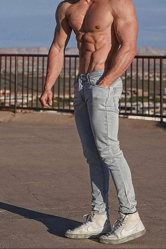 Men's Premium Fitted Stretchy Jeans - Faded Light Blue