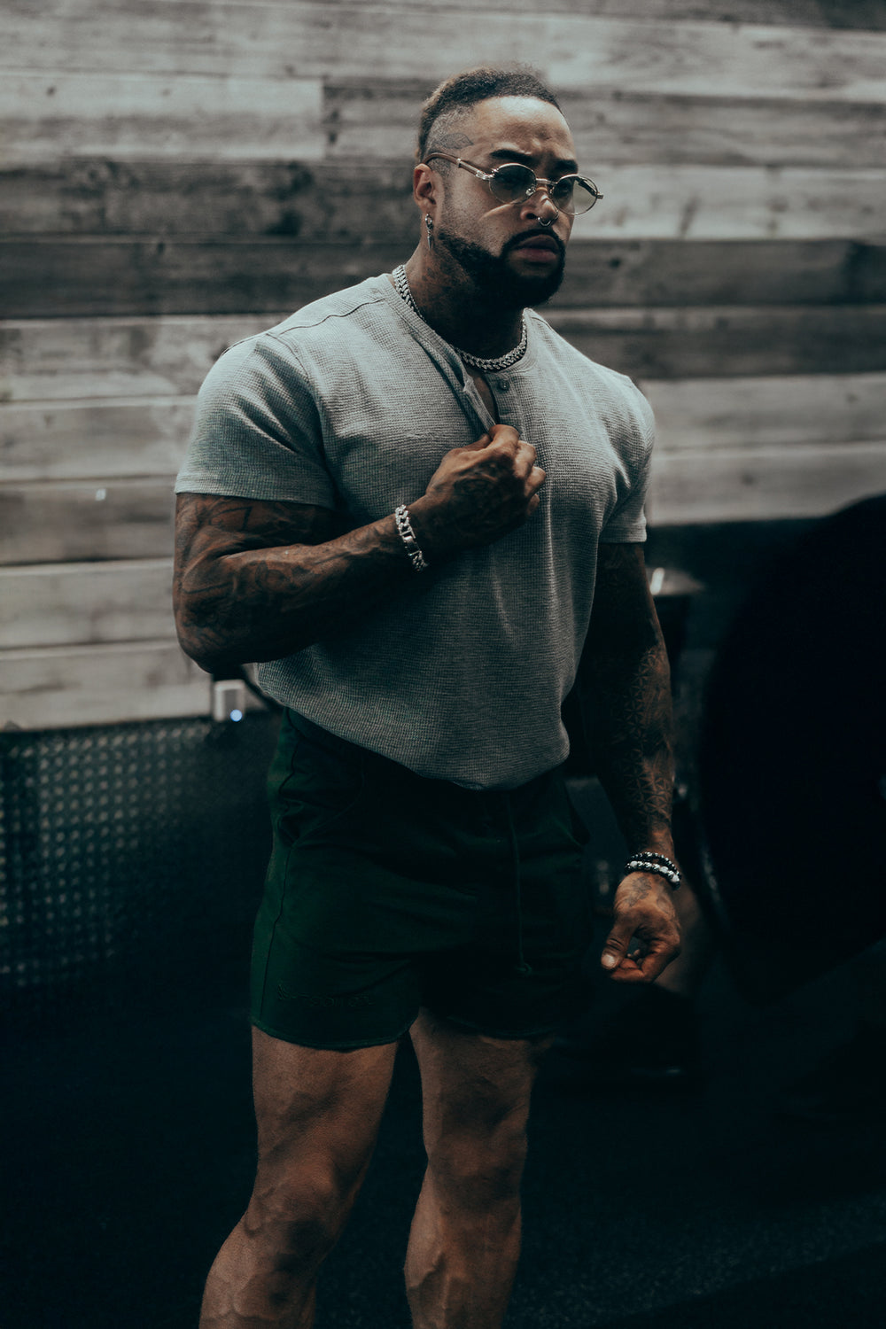 Waffle Henley T-Shirt - Light Gray