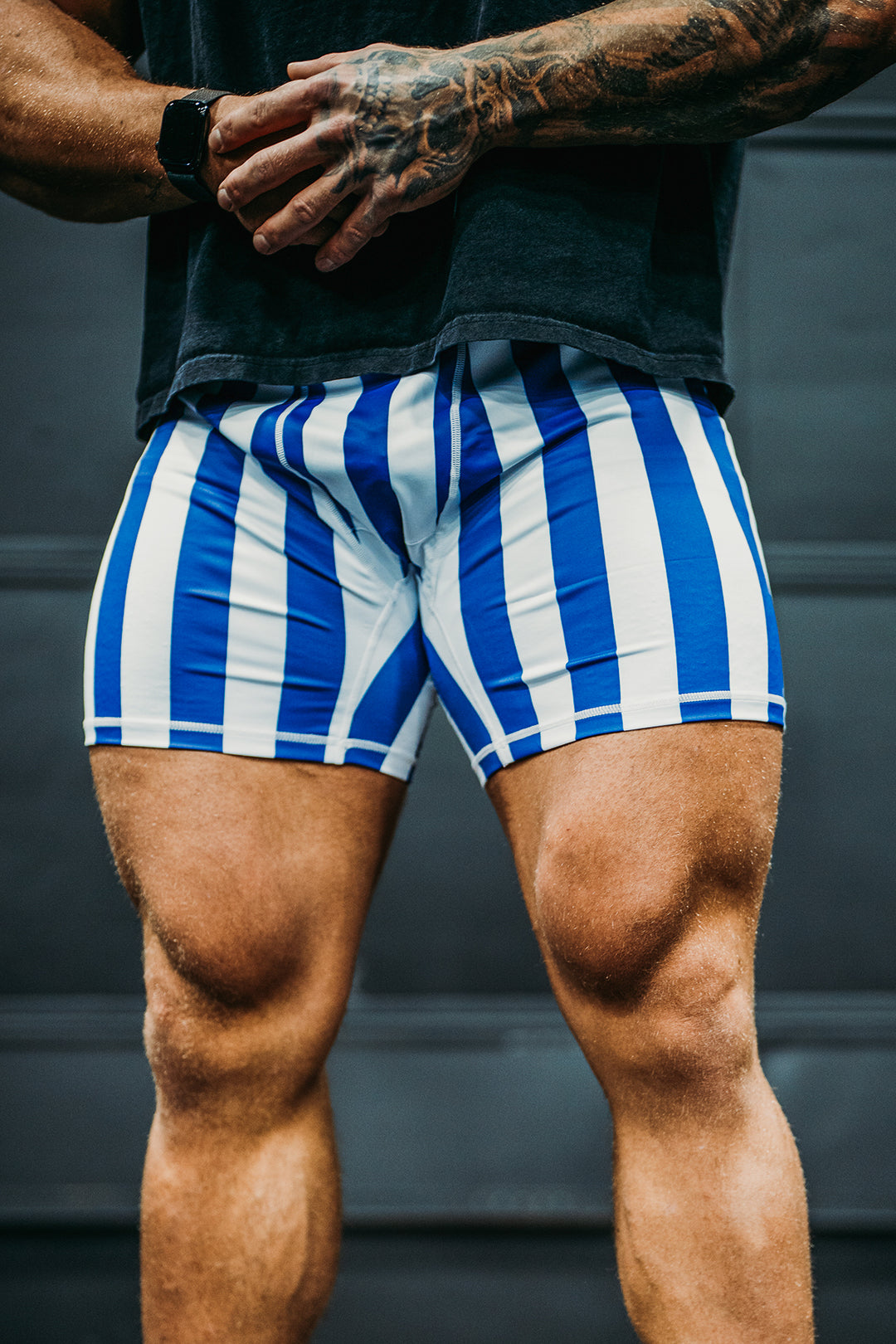 Retro Bodybuilding Shorts - Blue & White